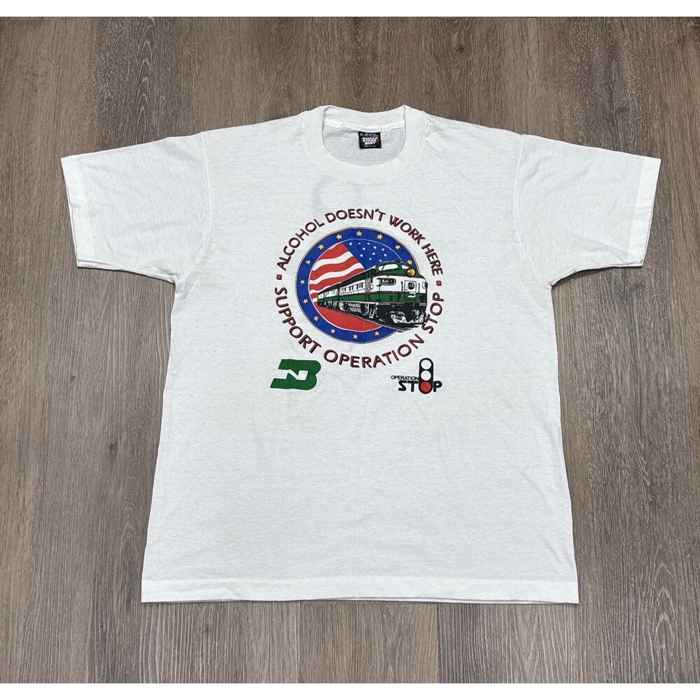 Vintage 80s Burlington Northern Railroad T Shirt XL Screen Stars Best Train USA